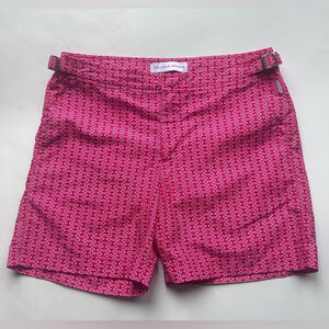 Orlebar Brown Bulldog Swim Shorts Pink Geometric Print | Tailored Swim | Size 10